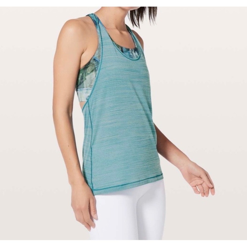 NWT Lululemon Twist & Toil Tank Sports Bra Heathered Teal Blue 1 Yoga Top Size 6 - Picture 2 of 11
